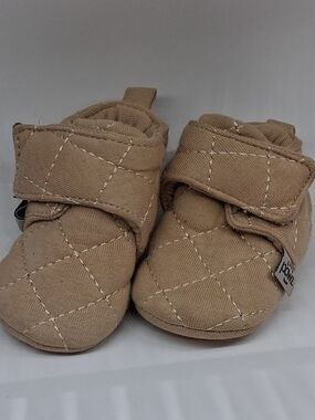 PAWZ Quilted Tan Baby Walker Shoes with Velcro Strap
